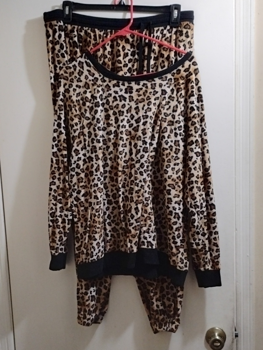 Secret Treasures 2 Piece Leopard Print Joggers and Top in Tan and Black